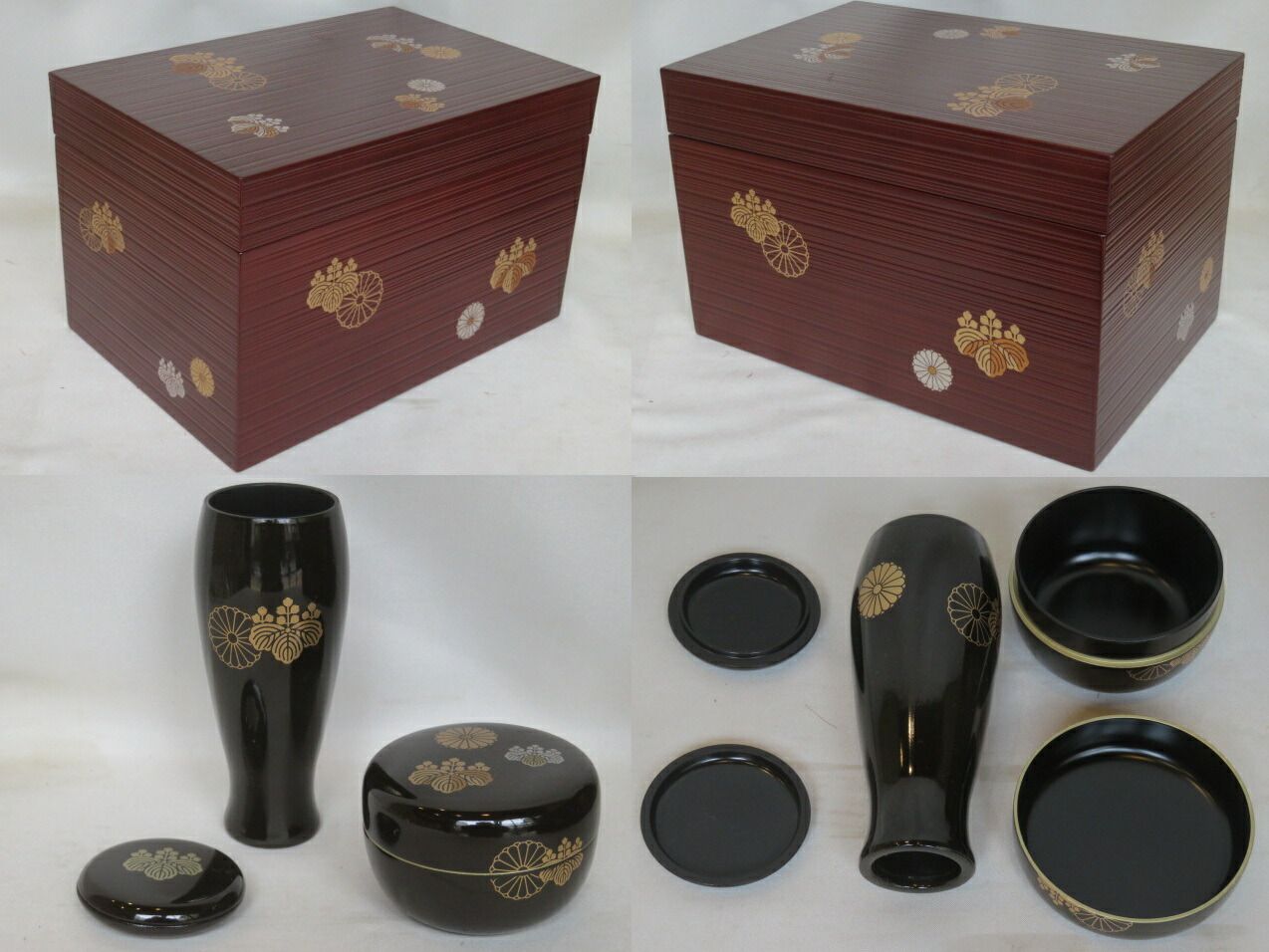 本日中限りのお値引きです!　茶道具　高台寺蒔絵利休茶箱 睦月）〔在庫処分品〕利休茶箱 高台寺蒔絵 木製千筋うるみ塗 三点