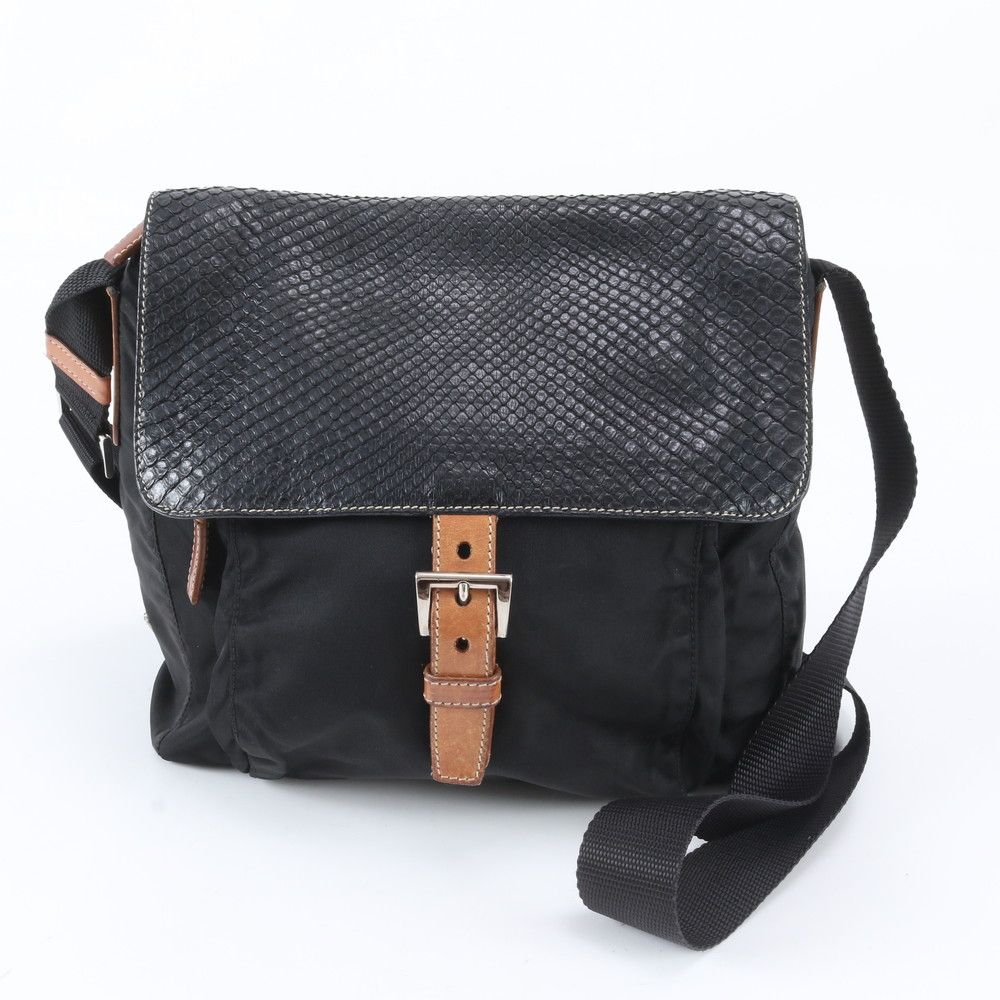 極美品 プラダ テスート ナイロン パイソン レザー ショルダーバッグ