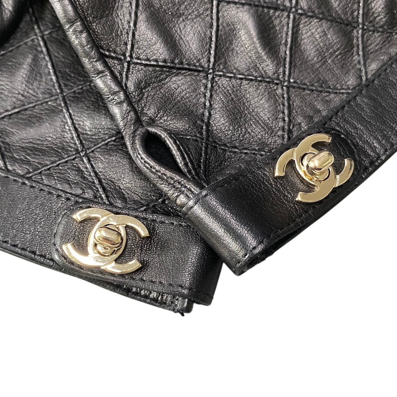 g1 CHANEL シャネル キルティングレザーグローブ 手袋 ターンロック式