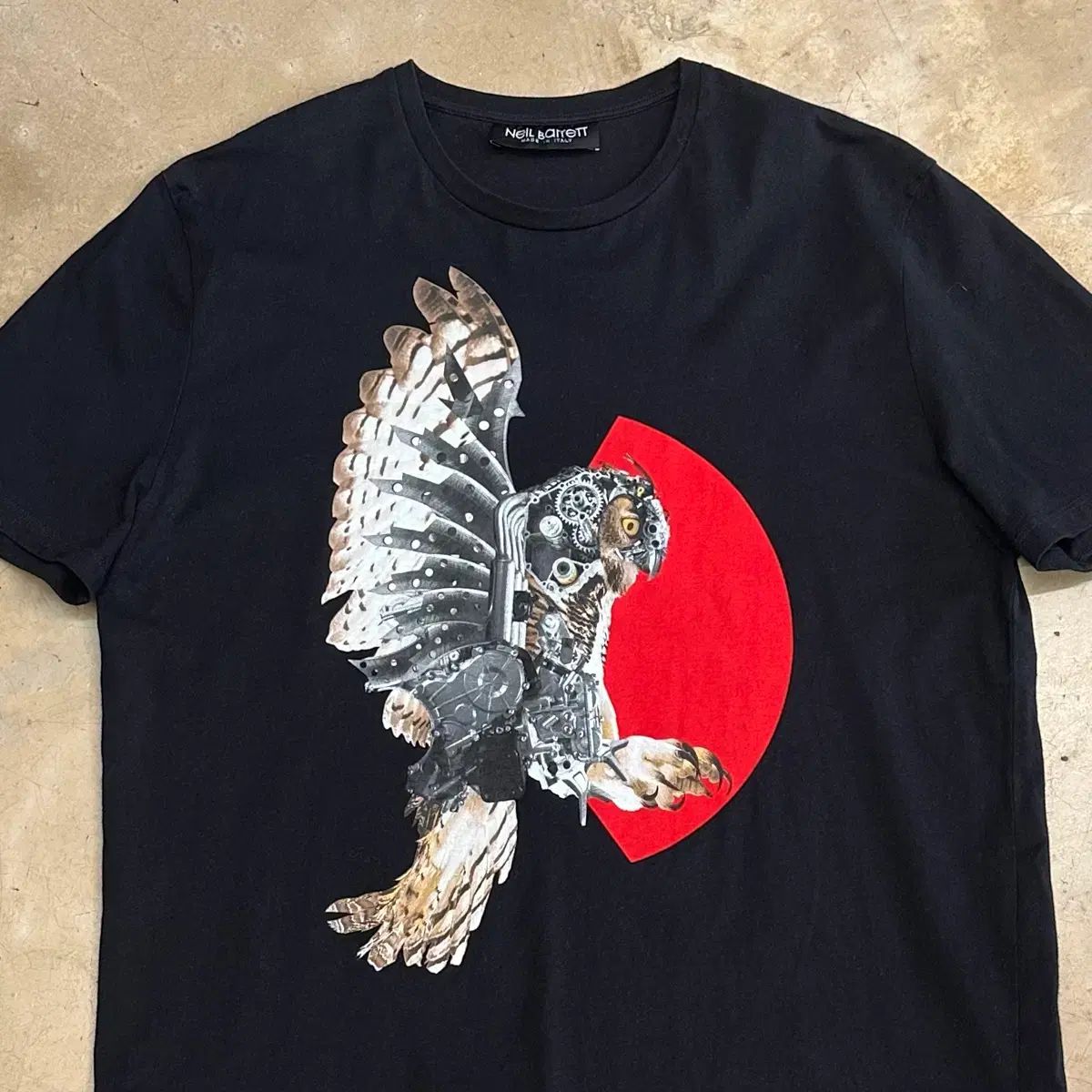 XL ニール バレット フクロウ プリンティング ブラック 半袖Tシャツ