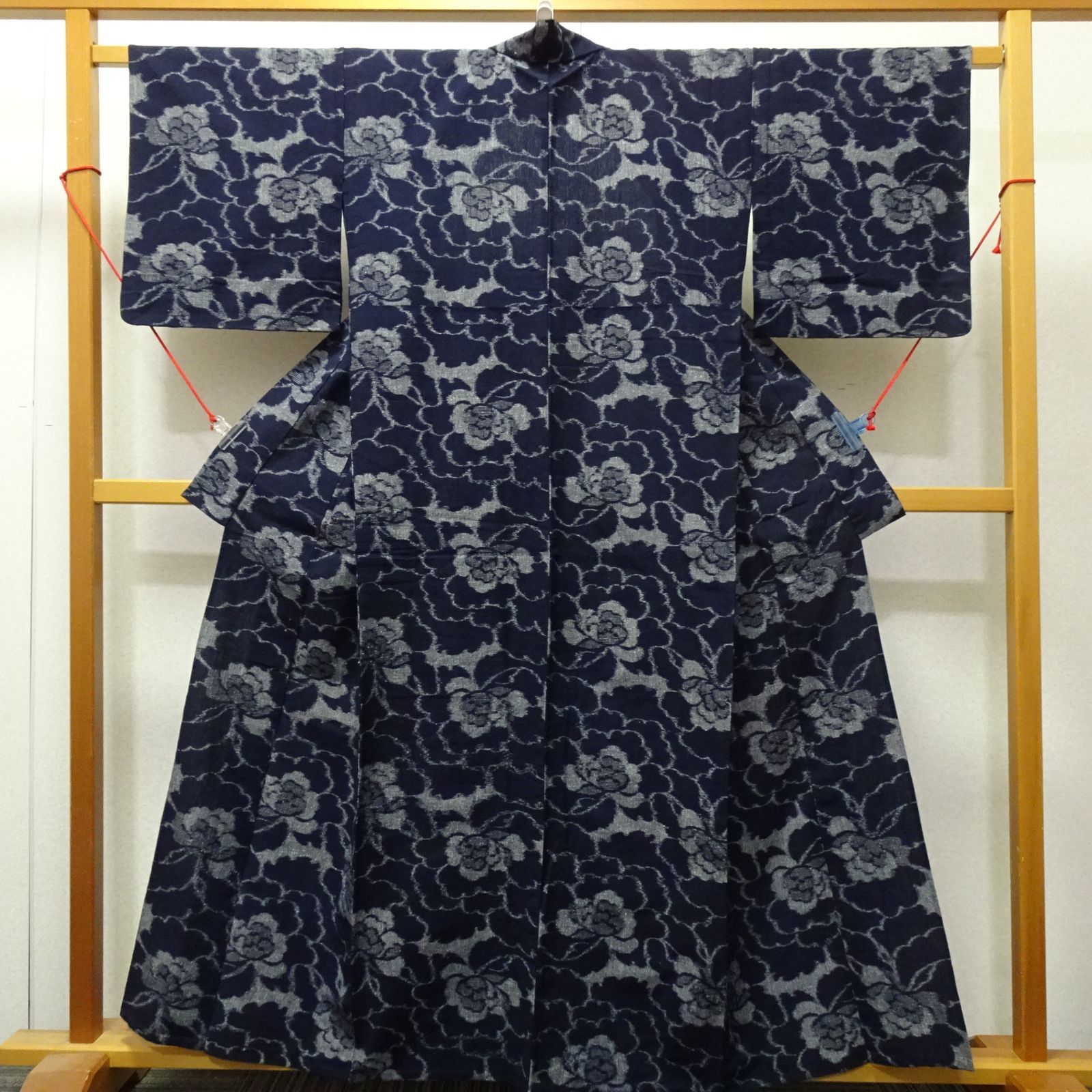 中古 木綿 手織 本場久留米絣 着物 牡丹【232706】 - メルカリ