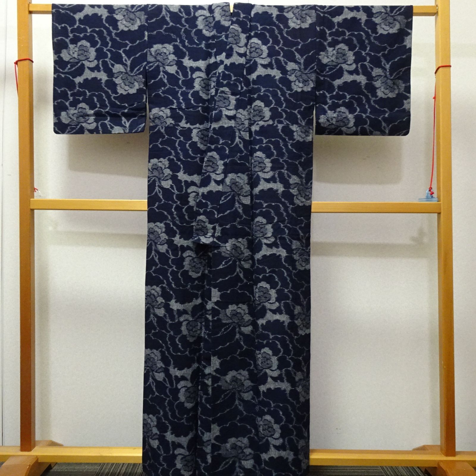 中古 木綿 手織 本場久留米絣 着物 牡丹【232706】 - メルカリ