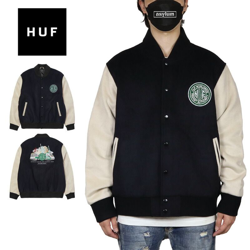 HUF ジャケット ハフ スタジアムジャケット スタジャン アウター 上着 メンズ レディース ブランド 大きいサイズ おしゃれ おすすめ 人気 ストリート スケーター スケボー huf25aw014 ネイビー M L XL