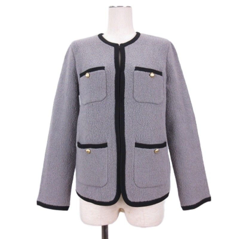 アナイ ANAYI 25AW ニット ジャケット ノーカラー グレー 38 - メルカリ