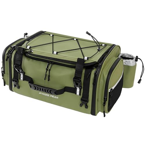 PYKES PEAK バイク用 シートバッグ 18L 29L 大容量 レインカバー付き 固定ベルト ショルダーベルト 付き バイク ツーリング アウトドア キャンプ ツーリングバッグ リアバッグ ツーリングマスター 【オリーブ 中型 Mサイズ】as