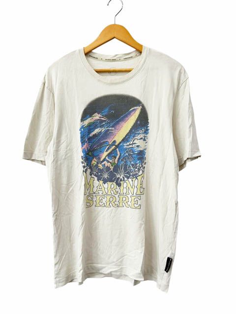 MARINE SERRE マリーンセル ORGANIC COTTON PRIMTED T-SHIRT オーガニック コットン ロゴ プリント 半袖Tシャツ M ベージュ ブランド古着ベクトル 中古260701