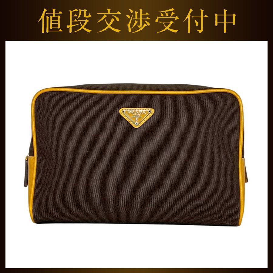 プラダ ポーチ セカンドバッグ ブラウン オレンジ 茶色 美品