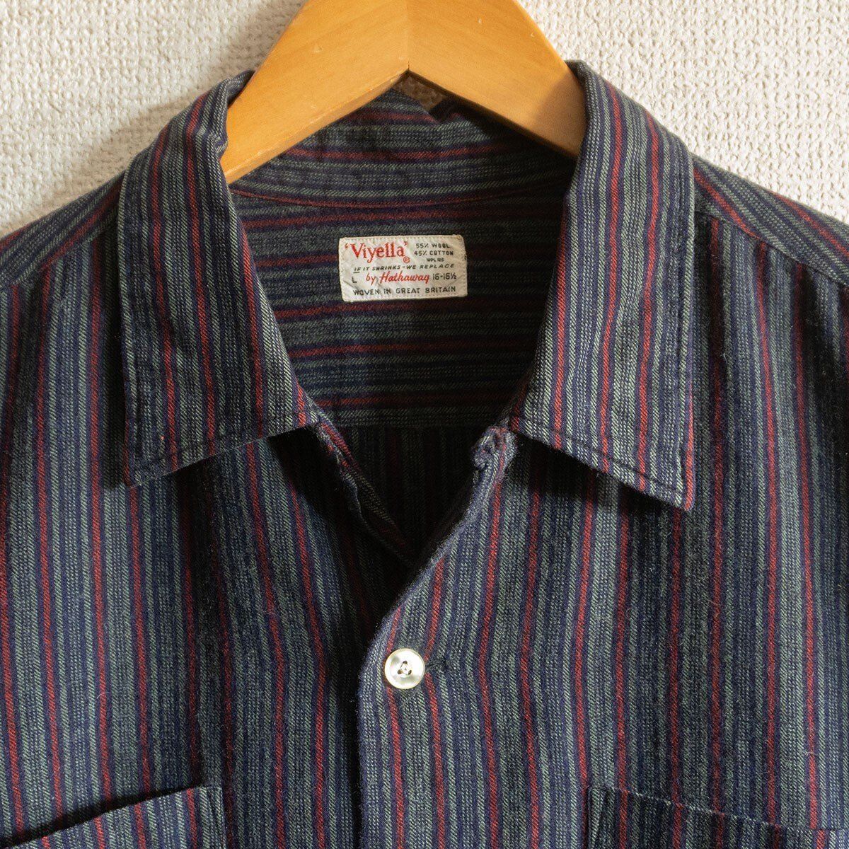 60s/ビッグサイズ】Viyella【オープンカラー ウール×コットン 