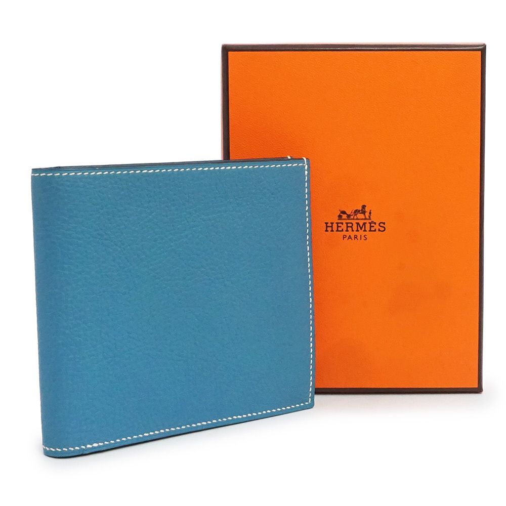 HERMES 二つ折り財布 MC2 タレス ブルージーン □刻印あり レザー エルメス MC2 コペルニクス トゴ ブルージーン □D刻印 二つ折り財布