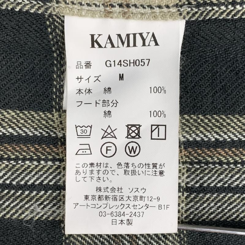 中古】KAMIYA 25SS Distressed Check Shirt Hoodie M グリーン