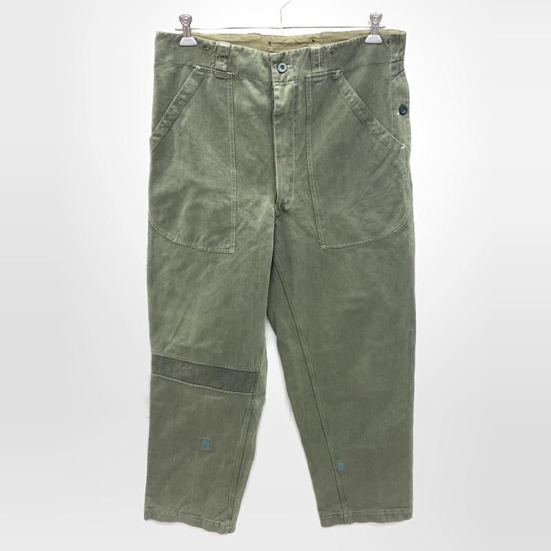 【中古】50s～ スイス軍 デニムワークパンツ 後期型 W38相当 オリーブ[92]