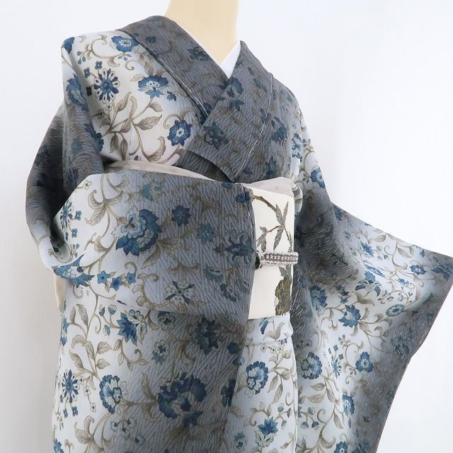 新品・夏小紋】岡重 紋紗 お仕立て上がり品 更紗 夏着物 仕付け糸付