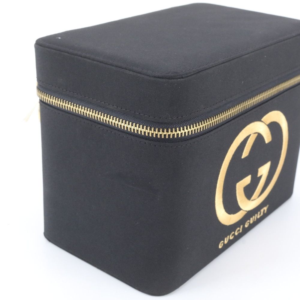 GUCCI ブラック ナイロン ポーチバニティ 極美品 グッチ GUCCI GUILTY ロゴ 刺繍 バニティ バッグ 化粧ポーチ