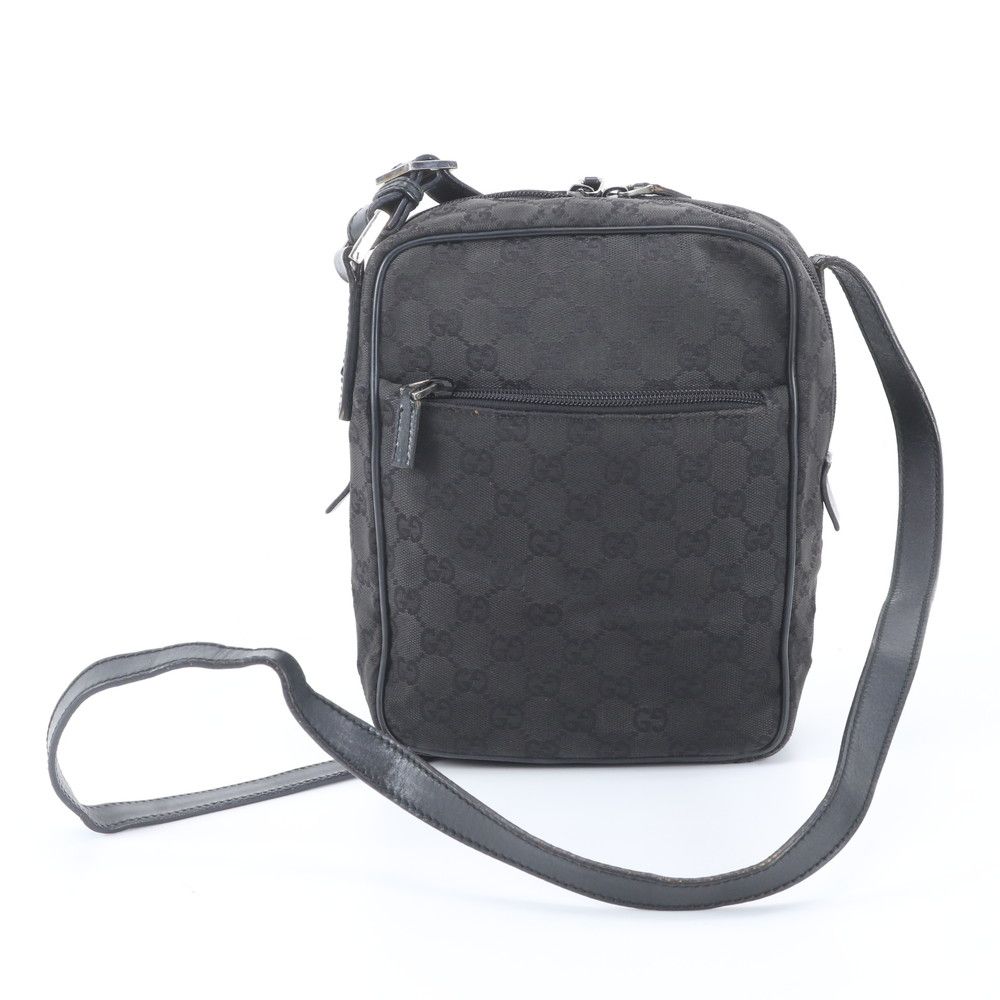 美品 グッチ GGキャンバス 03136 レザー ショルダーバッグ 斜め掛け 