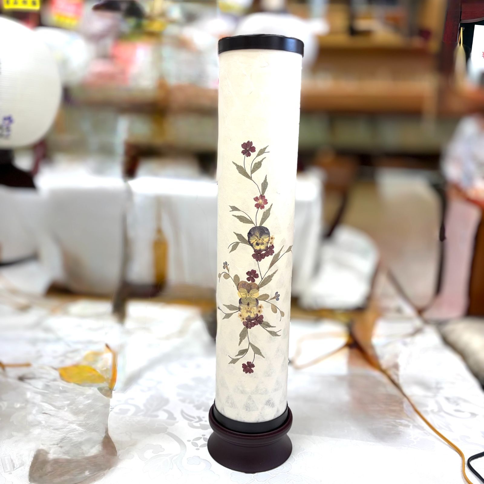 【盆提灯】プリムラ 押し花 ３号 　お盆 創作提灯 仏具