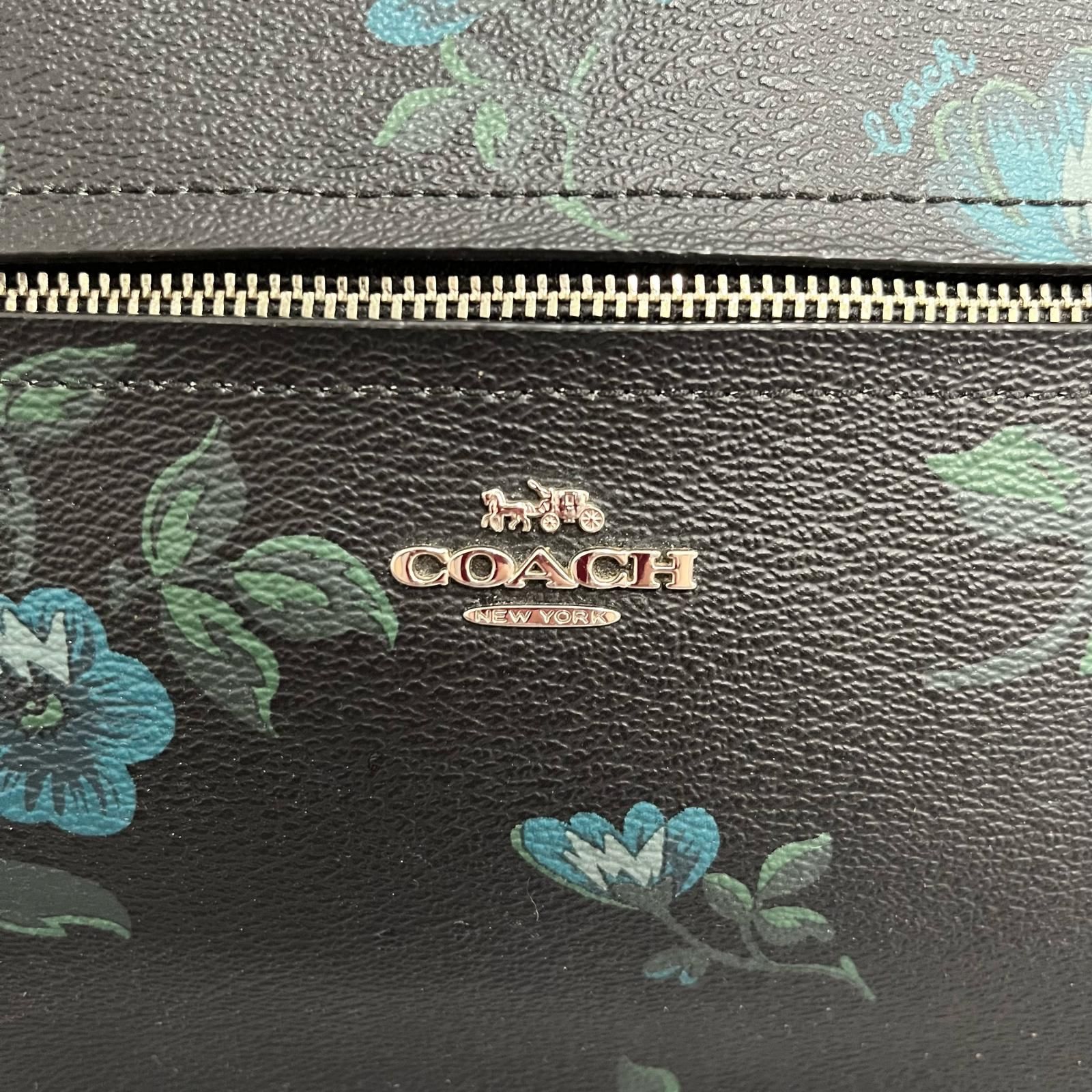 COACH】フラワープリント ハンドバッグ 花柄 レザー ブラック ブルー