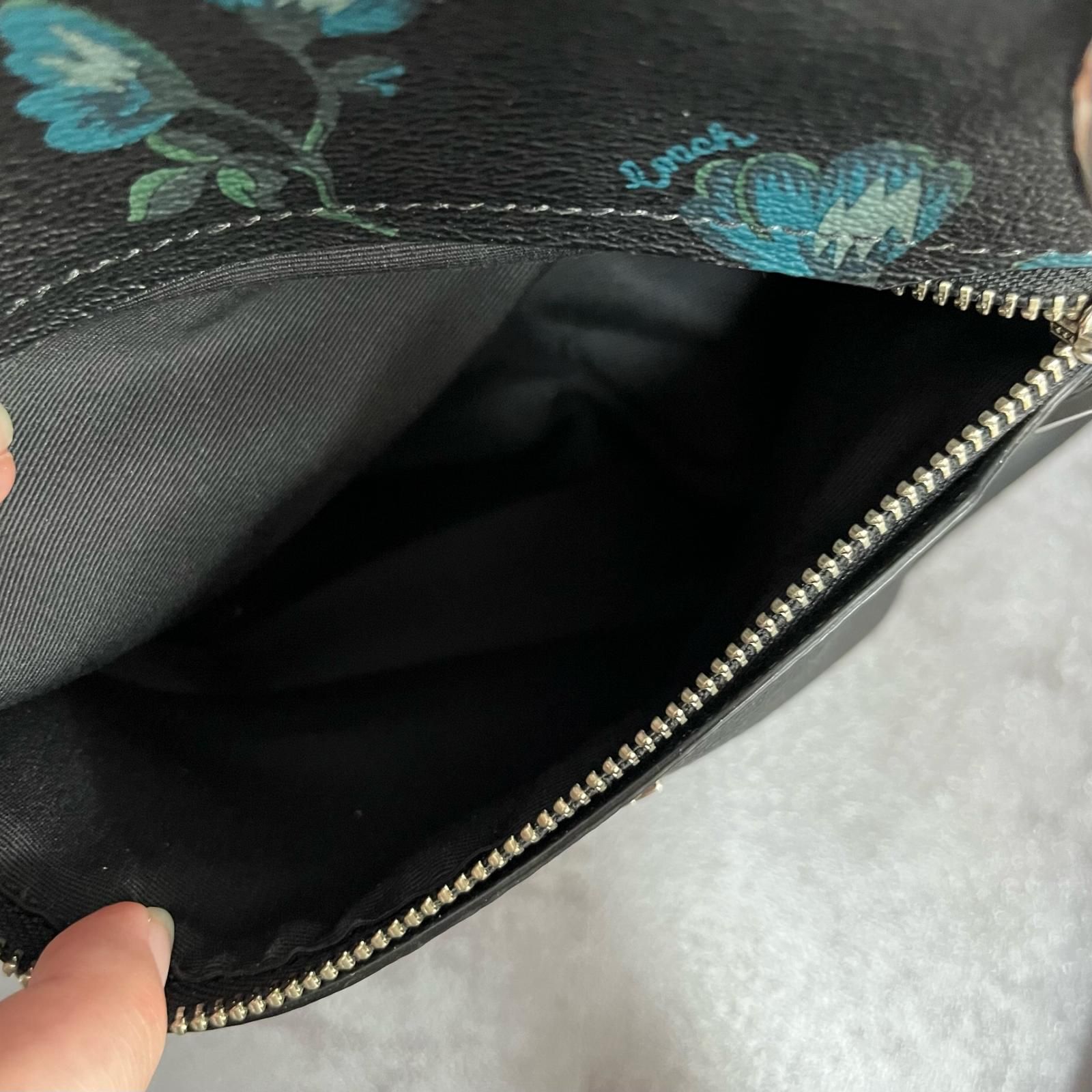 COACH】フラワープリント ハンドバッグ 花柄 レザー ブラック ブルー
