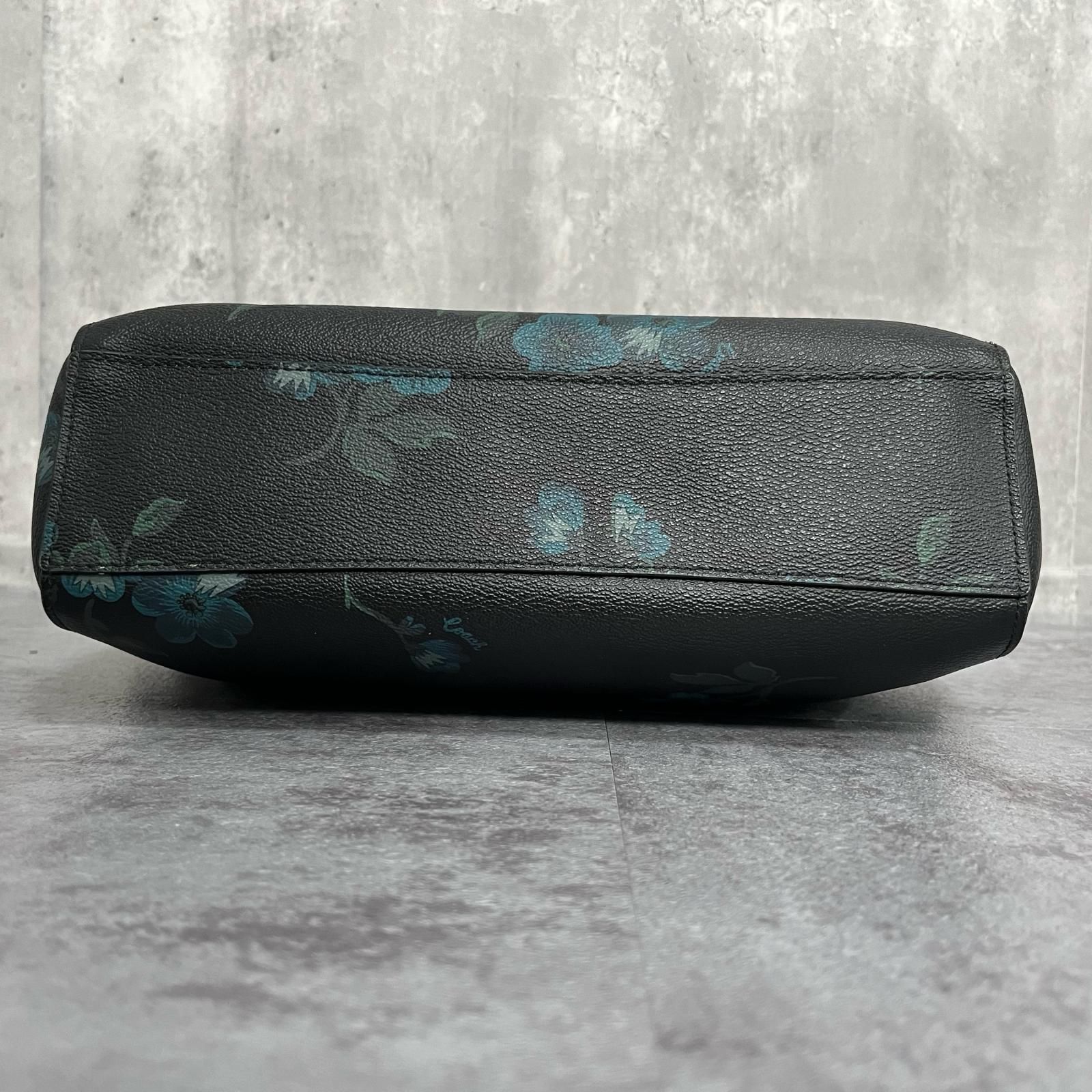 COACH】フラワープリント ハンドバッグ 花柄 レザー ブラック ブルー
