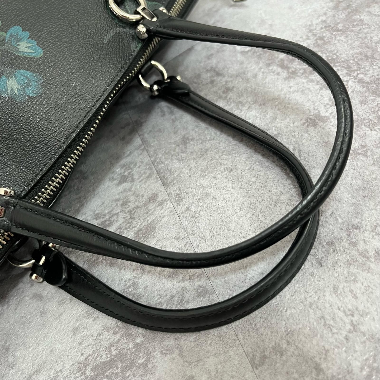 COACH】フラワープリント ハンドバッグ 花柄 レザー ブラック ブルー