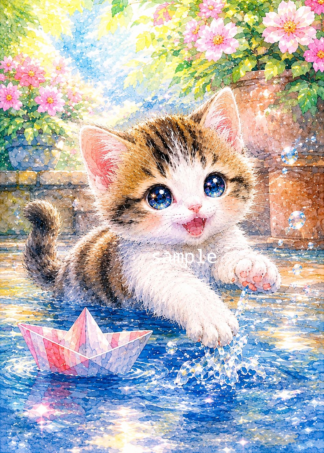 そら【一点物】ふわふわ布団で眠る親子猫｜4Kヒーリングアート 水遊び子猫の夏2ヒーリングアート・インテリアポスターNo.412 - メルカリ