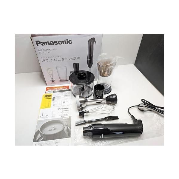 【中古】パナソニック ハンドブレンダー 4枚刃 低速・高速切替式 1台4役(つぶす、混ぜる、きざむ、泡立て) チャイルドロック付き ブラック MX-S301-