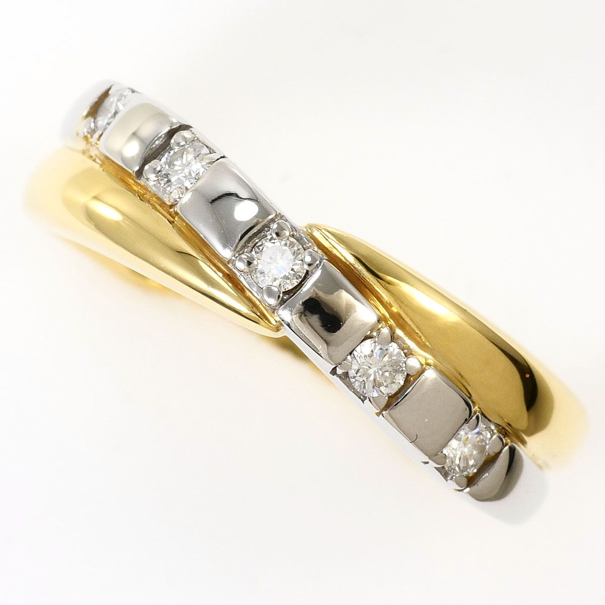 PT900/プラチナ K18YG リング・指輪 13号 ダイヤモンド 0.13ct 鑑別書