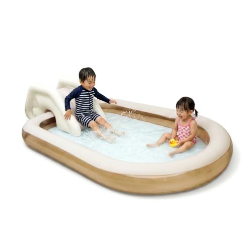 WEIMALL プール 大型 滑り台 スライダー 250×160×27cm ビニール 家庭用 ファミリー 子供用 ミルクグレージュ GAC003GGe 56f2a4bb