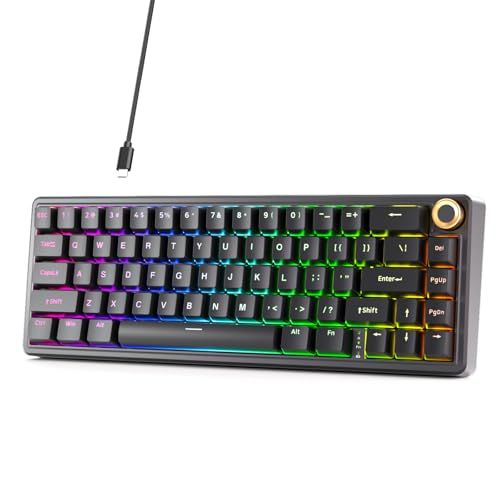 DIERYA DK68E ゲーミングキーボード 60% 有線 - ガスケットマウント、英語配列、ホットスワップ対応、回転ノブ&6層消音パッド付き、RGBバックライト、Windows/Mac対応e 0a865526