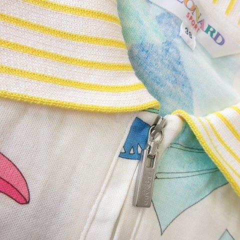 【新品】 レオナールスポーツ 38 襟付きポロシャツチュニック花柄 白 レオナールスポーツ LEONARD SPORT ポロシャツ 38 白 ホワイト 花柄