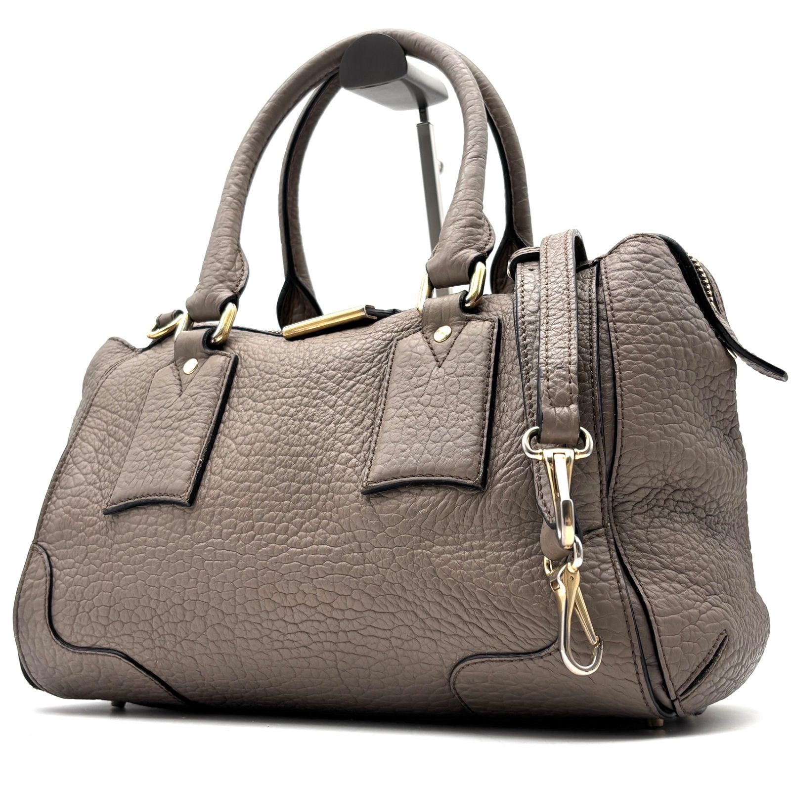 美品 バーバリー BURBERRY ヘリテージ グラッドストン サッチェル クリフトン 2way ハンドバッグ ショルダーバッグ シボ革 本革 グレージュ ベージュ トープ ゴールド金具 ボーナス 夏休み 帰省 お盆 敬老の日 サマーギフト ご褒美 レディース 27,600円