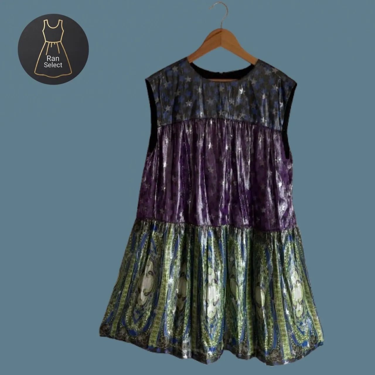【300円引クーポン対象】ANNA SUI アナスイ シルク混 スター 星 ペイズリー柄 ドッキングノースリーブワンピース USA製　キラキラ