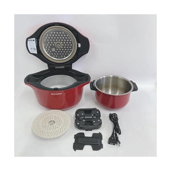 【中古】シャープ ヘルシオ ホットクック 電気 調理 無水 鍋 2.4L(2~6人用) スマホ連携 レッド KN-HW24C-R