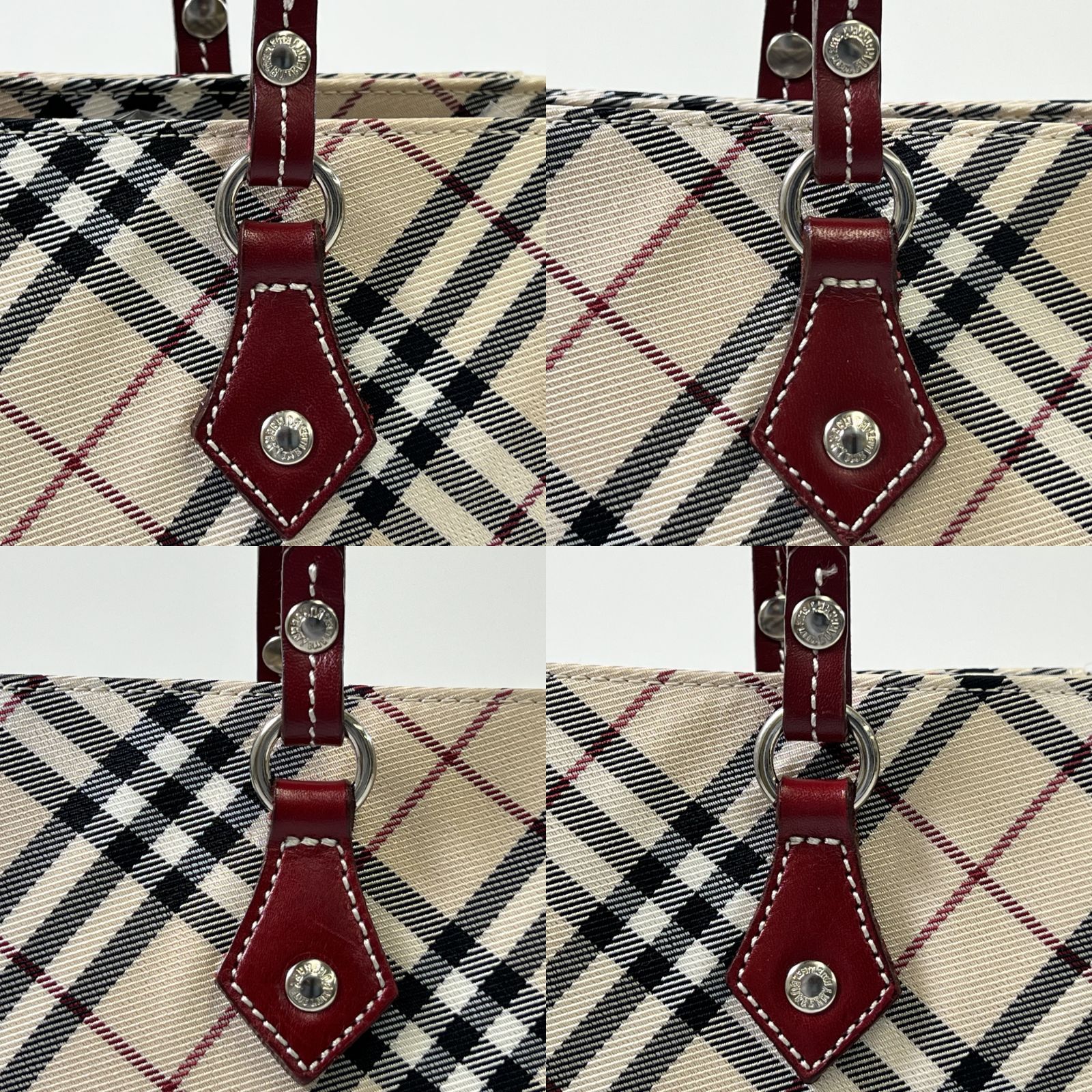 美品】バーバリーブルーレーベル トートバッグ ノバチェック ボルドー