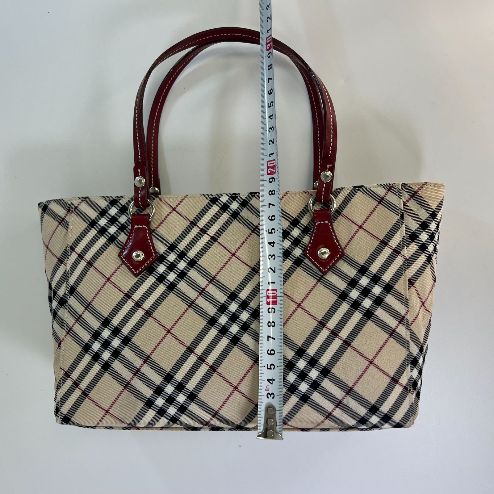 美品】バーバリーブルーレーベル トートバッグ ノバチェック ボルドー