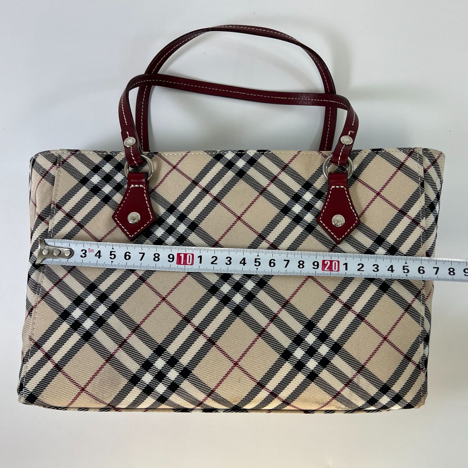 美品】バーバリーブルーレーベル トートバッグ ノバチェック ボルドー