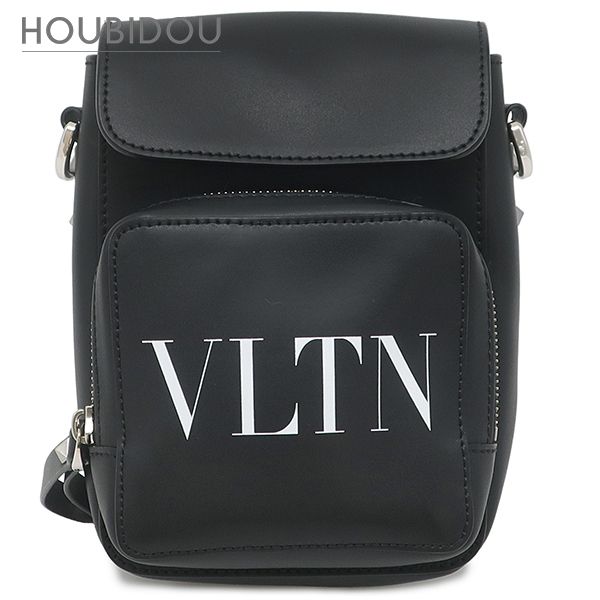 ヴァレンティノ VALENTINO ショルダーバッグ VLTN クロスボディバッグ レザー ブラック シルバー金具 黒 白 ロゴ ショルダー 斜め掛け フラップ 【中古】