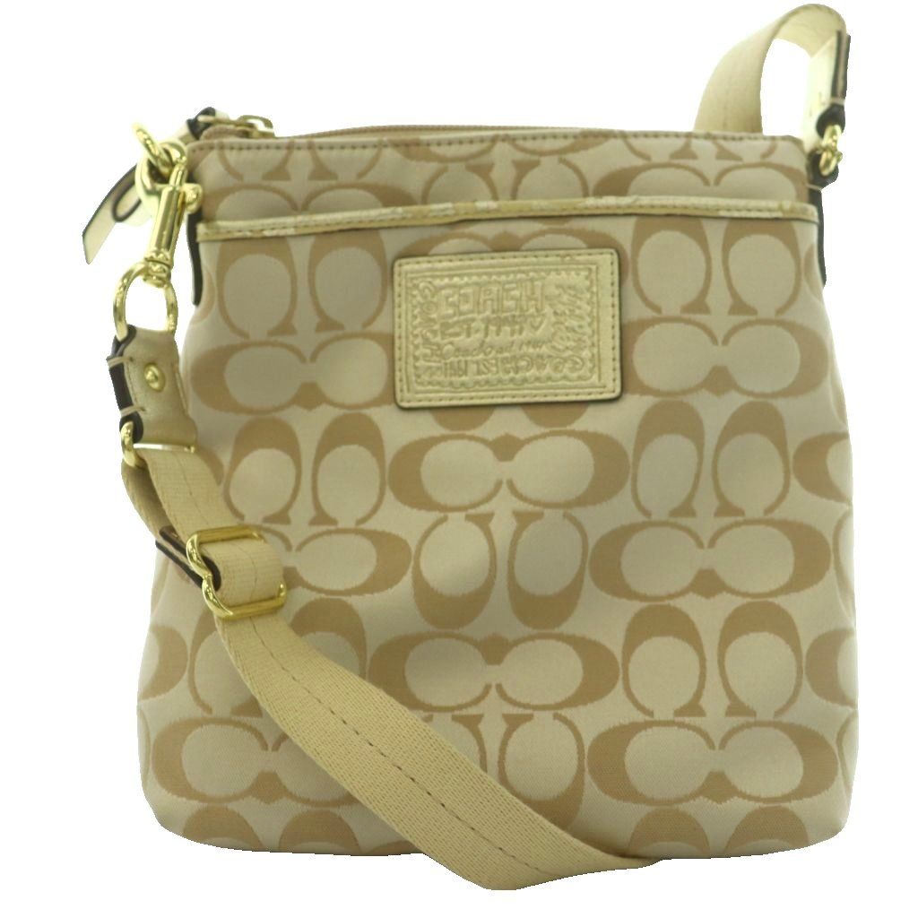 コーチ COACH シグネチャー ショルダーバッグ キャンバス レザー ベージュ ゴールドカラー /SS ■OS ■GY18