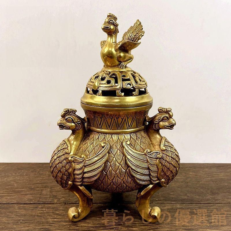 上品】鳳凰 三足香炉 銅製 香道具 工芸品 置物 zw427 - メルカリ