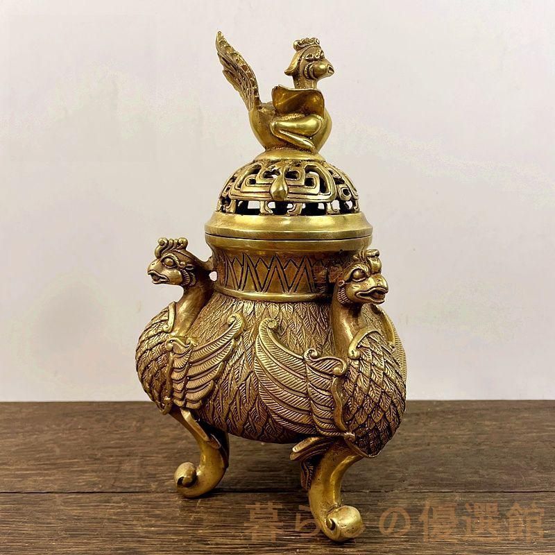 銅製 三足鳳凰香炉 香薫炉 香道具 置物 工芸品 装飾インテリア 上品】鳳凰 三足香炉 銅製 香道具 工芸品 置物 zw427 - メルカリ
