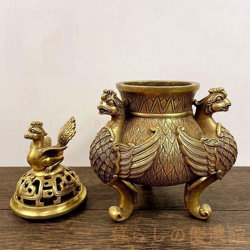 上品】鳳凰 三足香炉 銅製 香道具 工芸品 置物 zw427 - メルカリ
