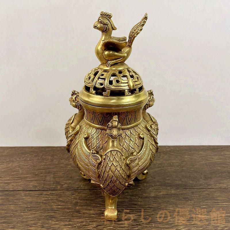 上品】鳳凰 三足香炉 銅製 香道具 工芸品 置物 zw427 - メルカリ