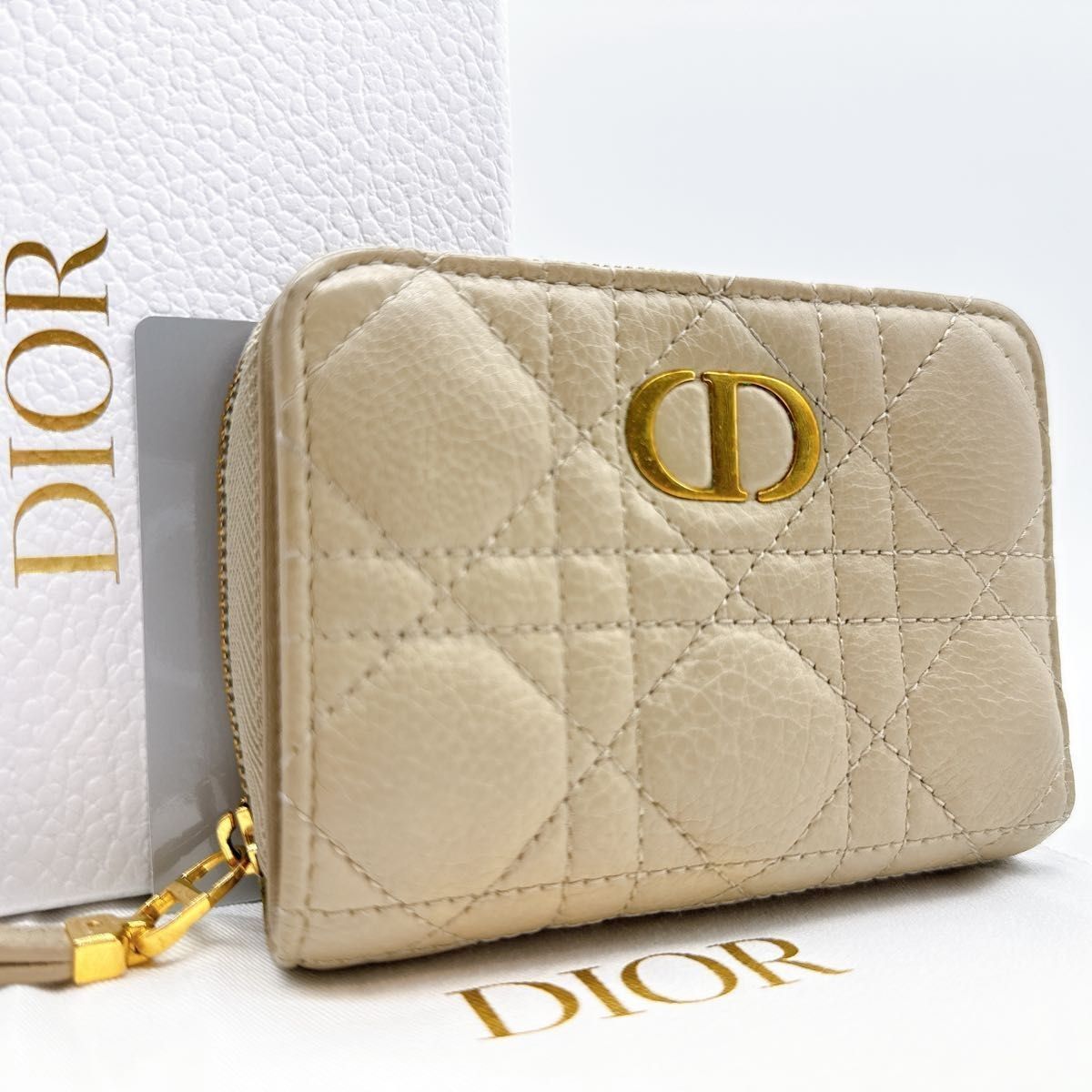 ほぼ新品 ChristianDior CARO ディオール カロ カナージュ 2つ折り財布 コインケース CD カーフ 付属品完備
