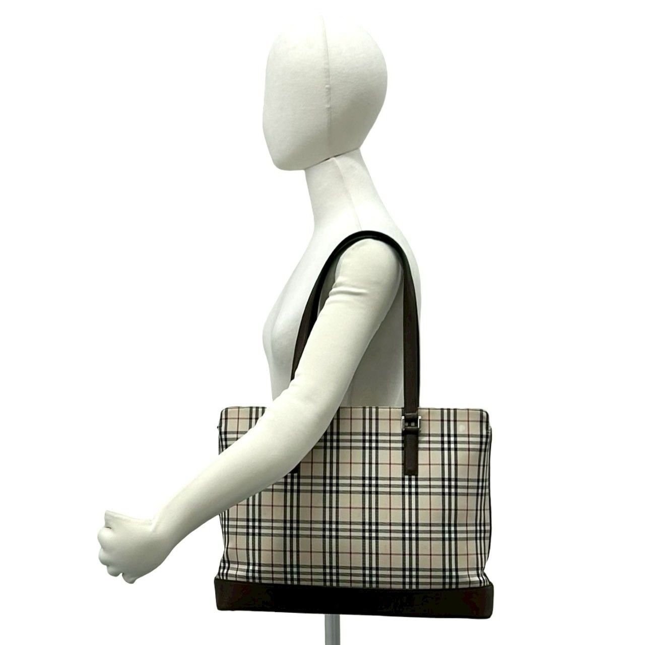 極 美品 BURBERRY バーバリー ノバチェック 柄 キャンバス レザー 本革
