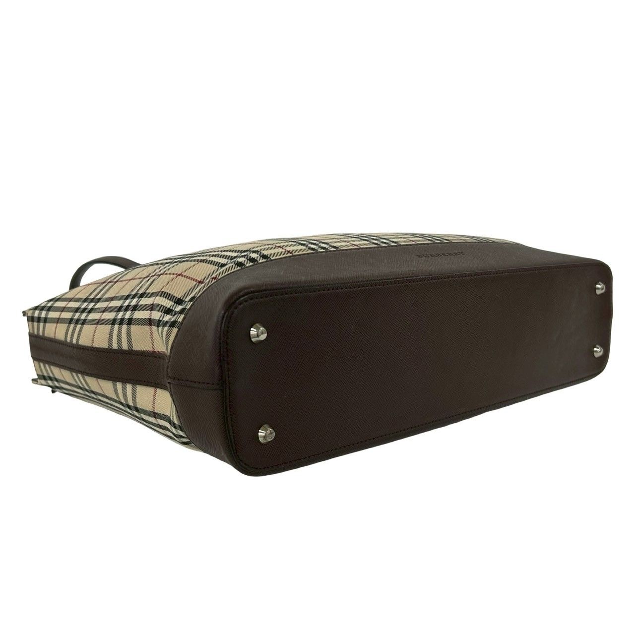 バーバリー オールレザー ノバチェック トート ビジネスバック A4可 ブラウン 極 美品 BURBERRY バーバリー ノバチェック 柄 キャンバス レザー 本革