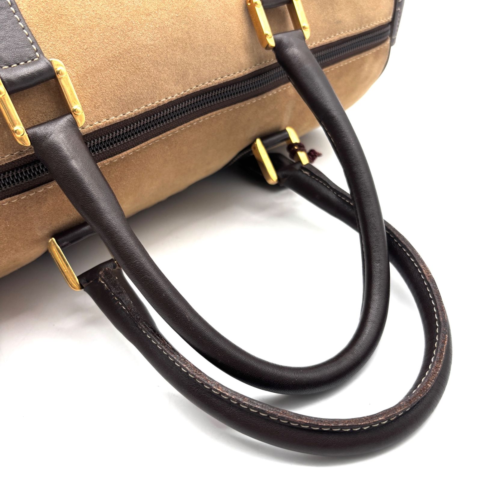 大型【LOEWE】ボストンバッグ　アナグラム型押し　ゴールド金具　スエード ロエベ LOEWE アナグラム ボストンバッグ ハンドバッグ トラベル 大