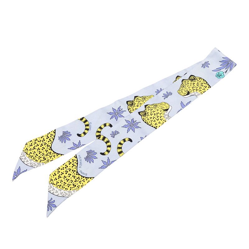 エルメス ツイリー LES LEOPARD レオパード スカーフ ブルー イエロー