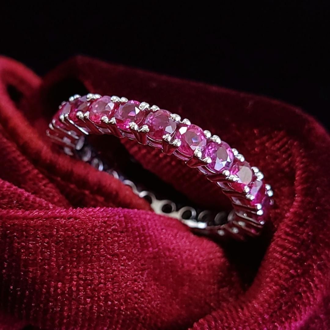 情熱の赤！永遠の愛！フルエタニティ 3.33ct ルビー K18WG リング 