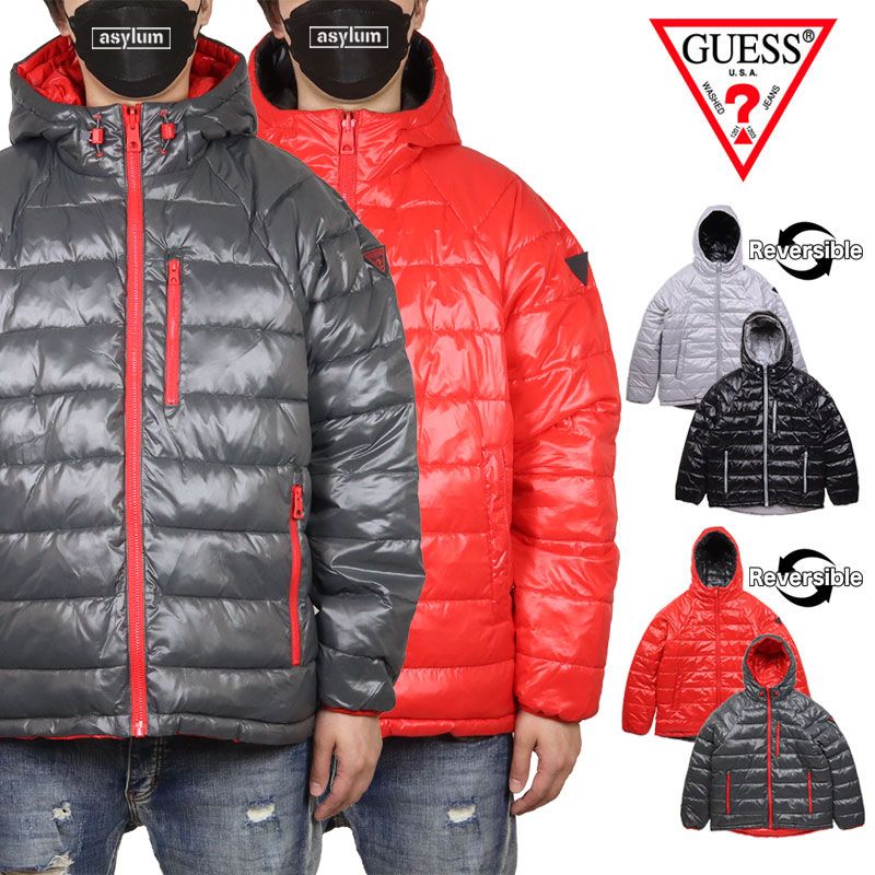 ゲス ジャケット GUESS 中綿ダウンジャケット リバーシブル アウター フード メンズ レディース ブランド 大きいサイズ おしゃれ おすすめ 人気 黒 秋冬 暖かい guess2-24aw003 ブラック S XL XXL M L