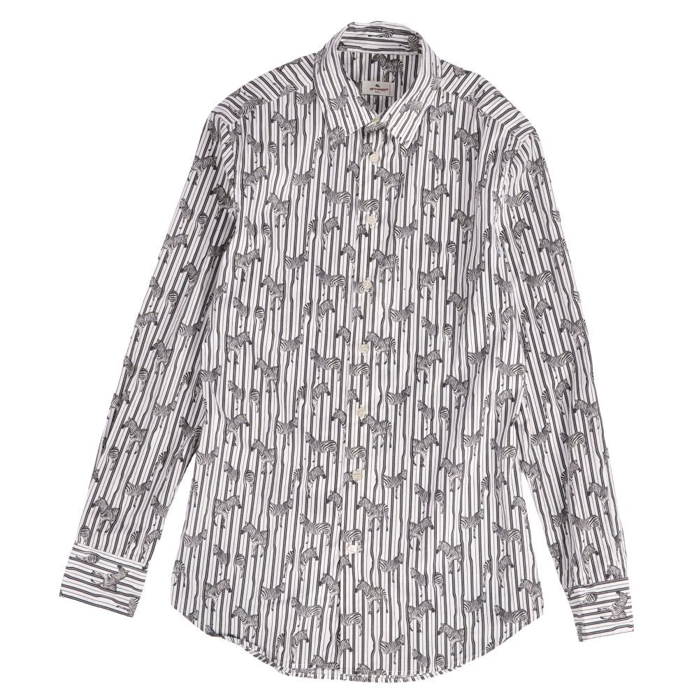 ETRO エトロ ハイビスカス×ストライプ柄 コットンL/Sシャツ イタリア製 美品 エトロ ETRO シャツ ロングスリーブ 長袖 総柄 ストライプ