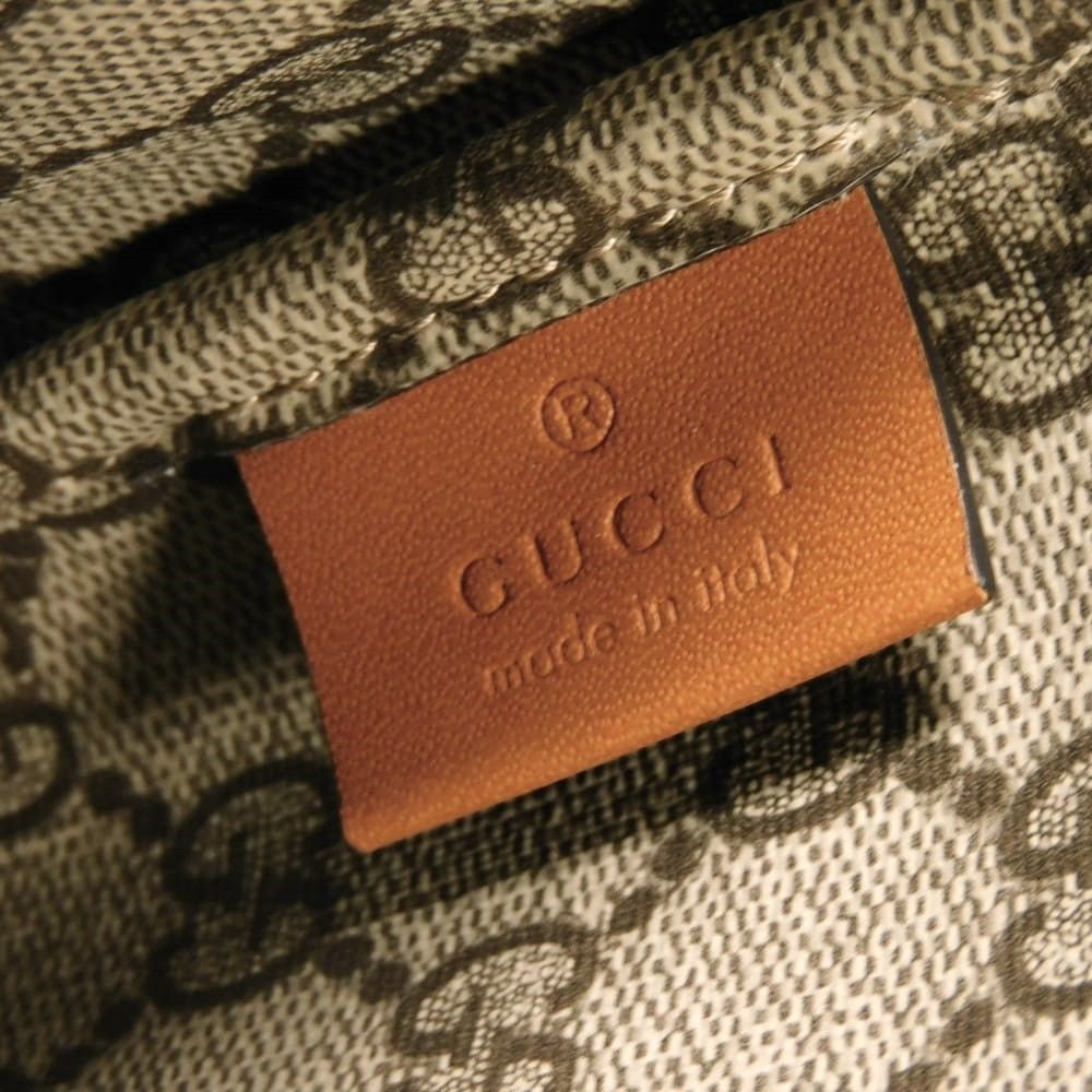 GUCCI グッチ ロゴ プリント ポーチ キャンバス ライトブラウン リスト